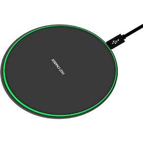 Wireless Charger Ultra Slim 10W Fast Wireless Charging Station Black Qi-Certified，Universal Wireless Charging Station Pad Compatible with Smart Phones and Other QI Devices(No AC Adapter,1 Pack)