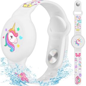 AirTag Bracelet for Kids, Waterproof Cute Cartoon Air tag Holder for Kids with Full Coverage Anti-Lost Hidden Design, Airtag Wristband Accessories for Child White