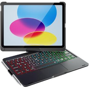 iPad 10th Generation Case with Keyboard for iPad 10.9“2022,Touch Keyboard case for iPad 10th Generation - 7 Color Backlight, 360° Rotatable Protective Cover with Pencil Holder Multi-Trackpad