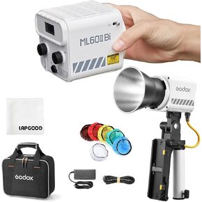 Godox ML60II Bi 70W Video Light+AK-B01 Kit, Bi-Color 2800-6500K, CRI≥96 TLCI≥97, 11 FX Light Effects, Bluetooth App Control Godox Mount Lights for Live Streaming, Interview, Photography