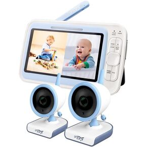 720P HD Resolution 5" Display Video Baby Monitor with 2 Cameras and Audio, A.N.R. (Auto Noise Reduce), No WiFi, 20 Days Battery Life in ECO mode, Long Range, 2-Way Audio, Lullaby, Ideal Gifts