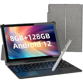 تابلت BYYBUO مع لوحة مفاتيح Android 12 Tablet، 10.1 بوصة 2 في 1 أقراص 128 جيجا بايت 1080 بكسل شاشة عالية الدقة 7000 مللي أمبير، بطارية 7000 مللي أمبير في الساعة، وحدة المعالجة المركزية ثماني النواة 2.0 جيجا هرتز، واي فاي، بلوتوث، GPS، هيكل معدني IPS Andro in Kuwait