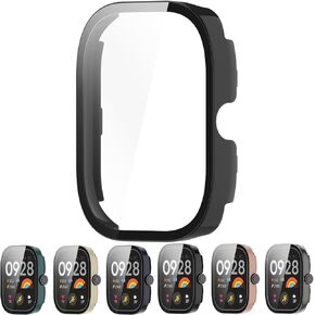 Full Coverage Case with Screen Protector Compatible with Redmi Watch 4, PC and Real Glass Protective Case Cover(PC Black)
