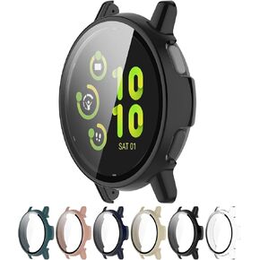 MOTONG PC Full Coverage Protective Watch Case Cover Tempered Glass Screen Protector Compatible with Garmin Vivoactive 5(PC Black)