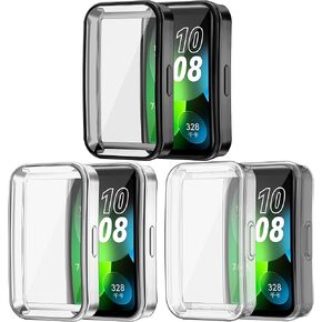 FitTurn Screen Protector Case Compatible with Huawei Band 8 Watch TPU Slim Case Cover [Plating Metal Color Frame] [3D Full Coverage] Shell Protective for Huawei Band 8 SmartWatch (3pack-1)