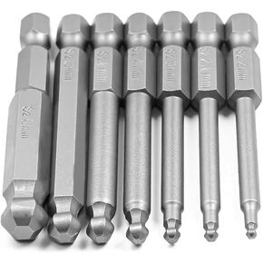7PCS Ball End Hex Bit Set, End Hex Head Metric Allen Wrench Drill Screwdriver Bit Set, Magnetic S2 Steel Ball End Hex Driver Bit for Power Screwdriver Drill Impact Driver
