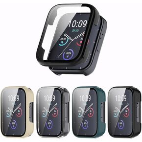 [4-Pack] QAERRE Screen Protector Case with Tempered Glass Compitible with SKG V9/ V9 Pro Smart Watch, Hard PC Case Screen Protector Cover Bumper Accessories for Women Men