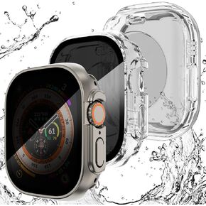 WINGLE 2 Pack for Apple Watch Ultra 2 49mm Privacy Screen Protector Case, [Anti-Peeping] 2 in 1 Waterproof 360 Protective Glass Face Cover Hard PC Bumper for iWatch Ultra/Ultra 2 49 mm, Titanium