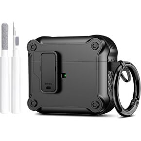 Valkit for Apple Airpods 3rd Generation Case Cover with Lock, Cool AirPods 3 Case with Keychain for Men Women Military Hard Shell Rugged Shockproof Air Pod 3 Case for AirPod 3rd Gen Case 2021, Black