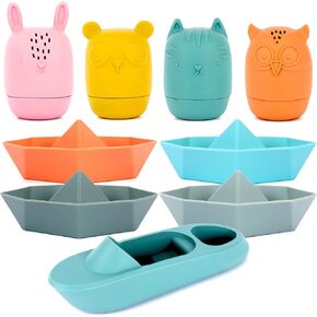 ArtCreativity Silicone Bath Toys for Babies - Set of 9 Mold Free Bath Toys - Bathtub Toys with 4 Animal, 4 Boat, and 1 Speedboat Design - Easy to Clean Bath Toys for Babies 6-18 Months