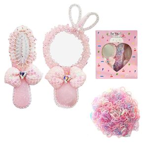 1000pcs Baby Girl Rubber ties Elastic Hair Rubber Bands, Princess Dress up Mini Hair Brush Hand Mirror Set for Little Girls Hair Accessories
