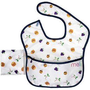 melii Baby & Toddler Fold Up Bib with Integrated Travel Pouch and Large Scoop, 2 Pack, BPA Free (Bear)