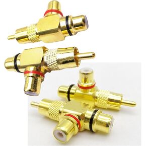 RCA Splitter Adapter 4-Pack, RCA Male to 2 RCA Female Right Angle Plug Connector, RCA Audio Video Splitter Connector Copper Gold Plated AV Audio Splitter Plug