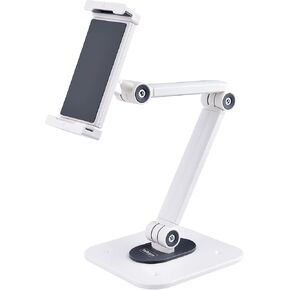 StarTech.com Adjustable Tablet Stand for Desk - Wall Mountable - Capacity 2.2lb (1kg) - Ergonomic Articulating Universal Tablet Stand - Tablet Holder for Desk Pivot/Swivel/Rotate (ADJ-Tablet-Stand-W)