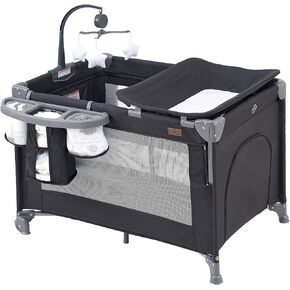 5 in 1 Baby Playard Bedside Sleeper,Baby Pack and Play with Bassinet & Mattress (BC-21M)