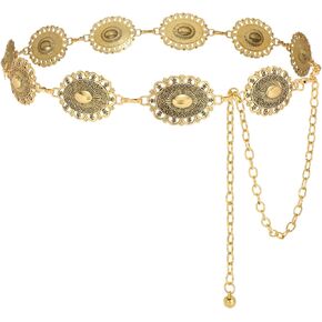 SANSTHS Women Concho Chain Belt Western Cowgirl Turquoise Metal Chain Belt for Dress
