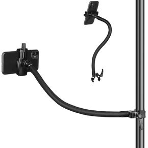 Phone Holder for Mic Stand/Music Stand/TreadMill/Spin Bike/Exercise Bicycle/Scooter,50 cm Long Flexible Gooseneck Arm Super Crab Clamp Mount,Compatible with 3.5~7.5" iPhone Devices