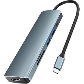 USB-C Hub, 6-in-1 USB C Dock, Dual USB 2.0/3.0 GEN1 and 4K HDMI Port, 100W Power Delivery, SD/TF Card Reader for MacBook Pro, XPS and More