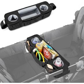 Stroller Snack Tray Compatible with Wagon W4, Wagon Parent Console Accessories with Insulated Cup Holders Snack Tray for Kids Playing and Eating, Black