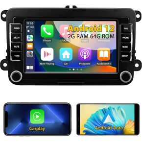 Android 12 Car Stereo with Wireless Carplay Android Auto for Volkswagen Beetle Tiguan Passat Golf Polo Jetta Skoda Seat, 7 Inch Car Radio Touchscreen Head Unit with GPS Navigation WiFi Bluetooth FM