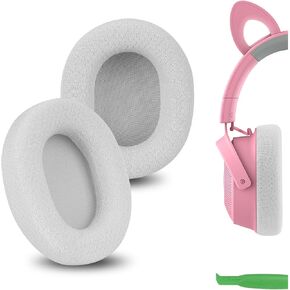 Geekria Comfort Mesh Fabric Replacement Ear Pads for Razer Kraken Kitty V2 Pro, Barracuda, Barracuda X Headphones Ear Cushions, Headset Earpads, Ear Cups Cover Repair Parts (Grey White)
