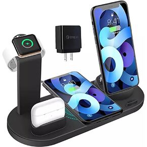 Wireless Charger, 4 in 1 Wireless Charging Station for IPhone 13/12/11 Pro/Mini/11/11 Pro Max/X/XS/XR/8P/8, Samsung Galaxy Series Phones, Airpods 3/2/1, Pro 3, Apple Watch Ultra 8 7 6 SE 5 4 3 (Black)
