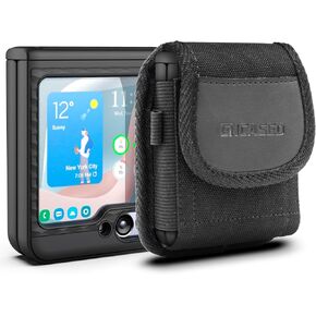 Encased 2-in-1 Case and Belt Pouch for Samsung Galaxy Z Flip 5 Case with Screen Protector Built-in, Protective Cover with Phone Holder Holster Clip (Black)