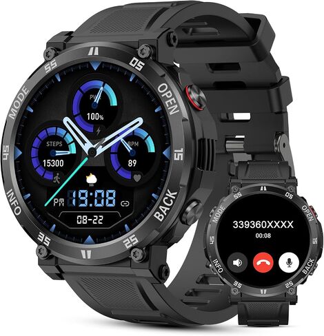 Smart Watch, AVUMDA Waterproof Military Smart Watches for Men with Bluetooth Call (Answer/Dial Call), 1.52'' Outdoor Tactical Fitness Tracker Watch 100+ Sports Modes for Android iOS in Saudi Arabia