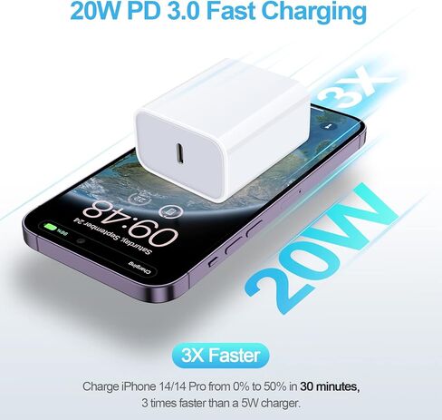 شاحن USB-C لهاتف iPhone، محول طاقة شاحن PD سريع 20 وات، صندوق مكعبات توصيل USB C متوافق مع iPhone SE/14/13/12/11 Pro Max XS X 8، Airpods Pro، MacBook، iPad Pro/Air/Mini، سامسونج جالاكسي اس22 اس21 in Kuwait