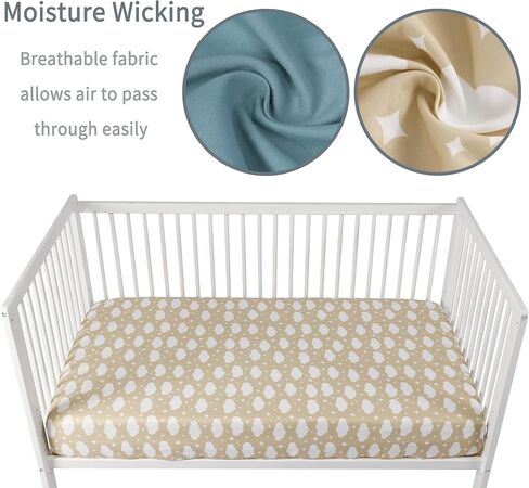 Baby Crib Sheets for Boys Girls, 2 Pack Fitted Crib Sheet for Standard Crib and Toddler Mattress, Soft Microfiber Baby Sheet 52x28x8in. (Green Leaf & Clouds) in Saudi Arabia