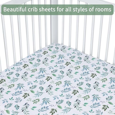 Baby Crib Sheets for Boys Girls, 2 Pack Fitted Crib Sheet for Standard Crib and Toddler Mattress, Soft Microfiber Baby Sheet 52x28x8in. (Green Leaf & Clouds) in Saudi Arabia