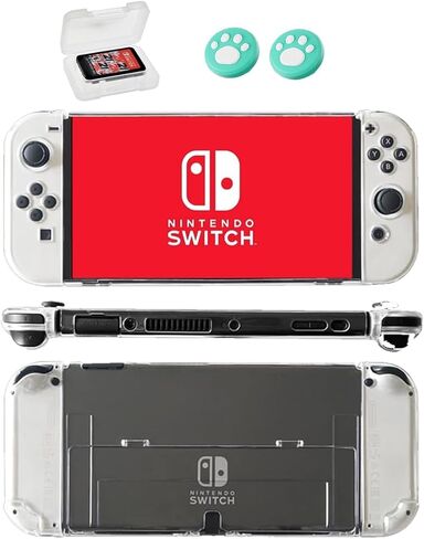 حافظة واقية شفافة من NS متوافقة مع غطاء Nintendo Switch OLED 2021 الشفاف مع ملحقات فتحة البطاقة، وغطاء صلب، ومواد غير سيليكون in Kuwait