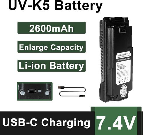 2 حزم UV-K5(8) نوع-c شحن بطارية بديلة UV-K5 بطارية ليثيوم أيون 2600 مللي أمبير لراديو UV-K6 لملحقات جهاز الاتصال اللاسلكي للكبار 7.4 فولت in Kuwait