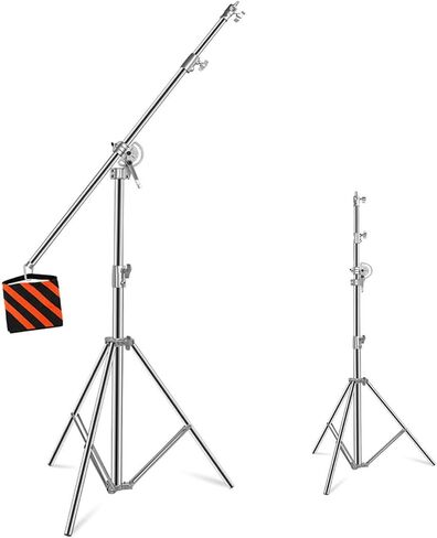 100% Stainless Steel Light Stand with Boom Arm, 12.5ft/3.8m Heavy Duty 2-in-1 Tripod Light Stand with 6ft/185cm Holding Arm, Sandbag for Studio Monolight Softbox Reflector Photography in Saudi Arabia