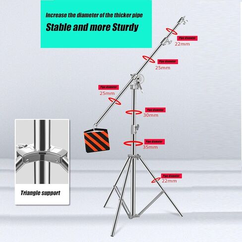 100% Stainless Steel Light Stand with Boom Arm, 12.5ft/3.8m Heavy Duty 2-in-1 Tripod Light Stand with 6ft/185cm Holding Arm, Sandbag for Studio Monolight Softbox Reflector Photography in Saudi Arabia