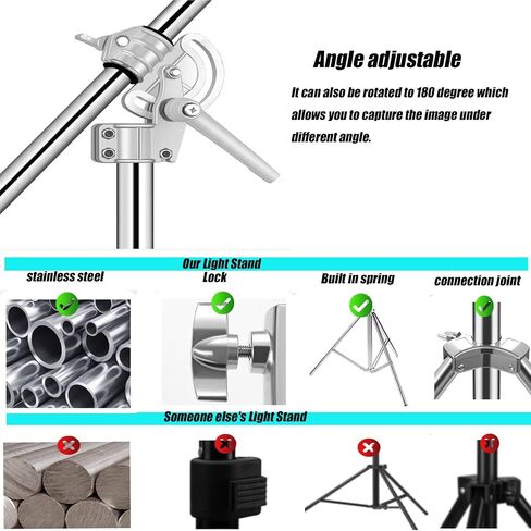 100% Stainless Steel Light Stand with Boom Arm, 12.5ft/3.8m Heavy Duty 2-in-1 Tripod Light Stand with 6ft/185cm Holding Arm, Sandbag for Studio Monolight Softbox Reflector Photography in Saudi Arabia