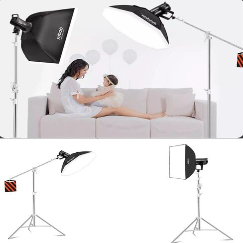 100% Stainless Steel Light Stand with Boom Arm, 12.5ft/3.8m Heavy Duty 2-in-1 Tripod Light Stand with 6ft/185cm Holding Arm, Sandbag for Studio Monolight Softbox Reflector Photography in Saudi Arabia