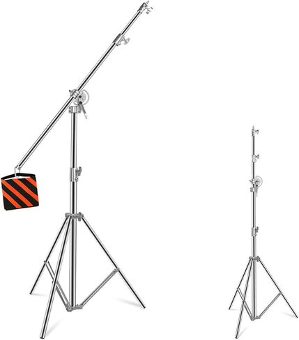100% Stainless Steel Light Stand with Boom Arm, 12.5ft/3.8m Heavy Duty 2-in-1 Tripod Light Stand with 6ft/185cm Holding Arm, Sandbag for Studio Monolight Softbox Reflector Photography in Saudi Arabia