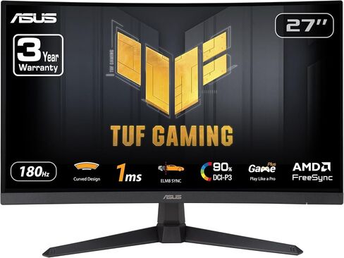 ASUS TUF Gaming 27" 1080P Curved Monitor (VG27VQ3B) – Full HD, 180Hz, 1ms, Extreme Low Motion Blur Sync, FreeSync, 1500R curvature, Eye Care, 90% DCI-P3, DisplayWidget, 3 yr warranty in Saudi Arabia