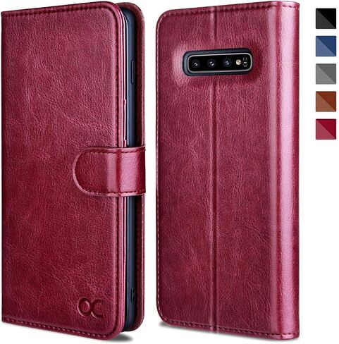 OCASE Samsung Galaxy S10 Case [ Card Slot ] [ Kickstand ] [TPU Shockproof Interior ] Leather Flip Wallet Case for Samsung Galaxy S10 Devices (Black) in Kuwait