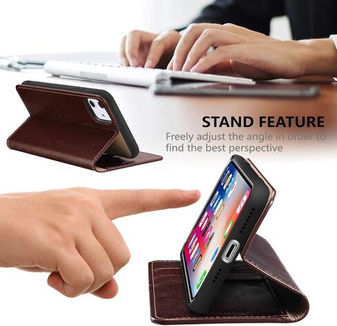 Belemay iPhone 11 Wallet Case, iPhone 11 Case, [Genuine Cowhide Leather Case] Slim Fit Folio Book Flip Cover Card Holder Slots, Kickstand Function, Cash Pockets Compatible iPhone 11 (6.1-inch), Black in Kuwait