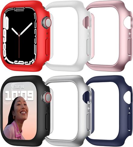 (6 عبوات) GEAK متوافق مع حافظة Apple Watch 7 مقاس 41 مم، إطار غطاء واقٍ من الصدمات من البولي كربونات الصلب متوافق مع ملحقات iWatch Series 7، أسود/كحلي/أبيض/وردي/ذهبي وردي/فضي in Kuwait