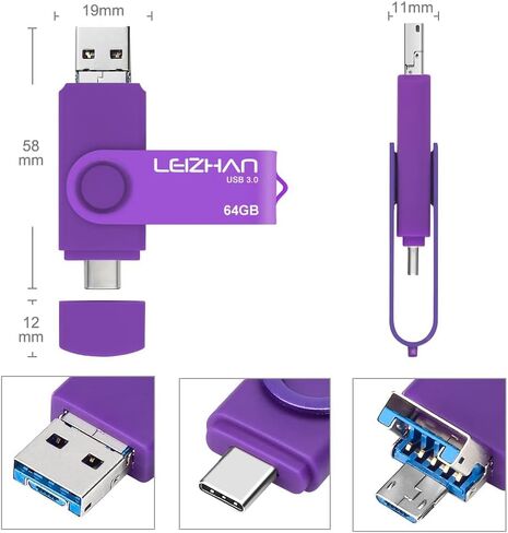 Leizhan 32GB Flash Drive 3 in 1 Type-C/Micro/USB 3.0 OTG Flash Drive High Speed Memory Stick Thumb Drive Compatible with Samsung Galaxy,Hua Wei,LG,Google Pixel, More Android Smartphone, Tablet, PC in Kuwait