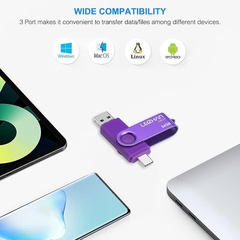 Leizhan 32GB Flash Drive 3 in 1 Type-C/Micro/USB 3.0 OTG Flash Drive High Speed Memory Stick Thumb Drive Compatible with Samsung Galaxy,Hua Wei,LG,Google Pixel, More Android Smartphone, Tablet, PC in Kuwait
