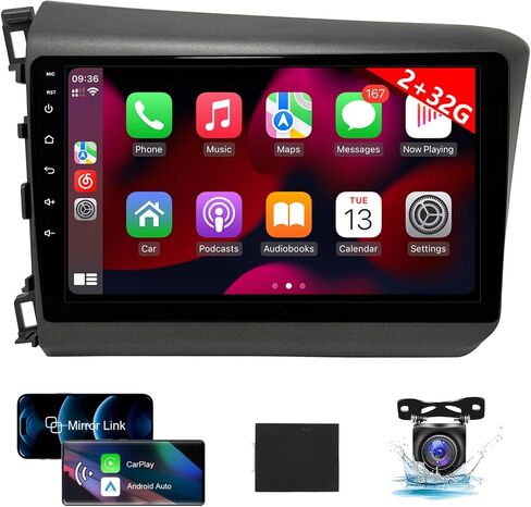راديو ستيريو Android من Leadfan لسيارة Honda Civic 2012 2013 2014 2015 مع CarPlay Android Auto، شاشة لمس 9 بوصة IPS راديو GPS ملاحة بلوتوث 5.1 التحكم الصوتي WiFi FM كاميرا احتياطية SWC in Saudi Arabia