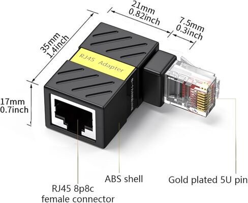 90 Degree Ethernet Extender Adapter 360 Degree Rotation, Right Angle LAN RJ45 Male to Female Extension Adapter Connector for Cat6 Cat5 Cat5e (2Pack) in Saudi Arabia