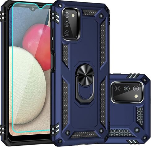 for Samsung Galaxy A03S Case,Galaxy A03S Case with Camera Cover & 360°Kickstand Ring with Screen Protector, Military Grade Shockproof Protective Phone Case for Samsung A03S (Case Black) in Saudi Arabia