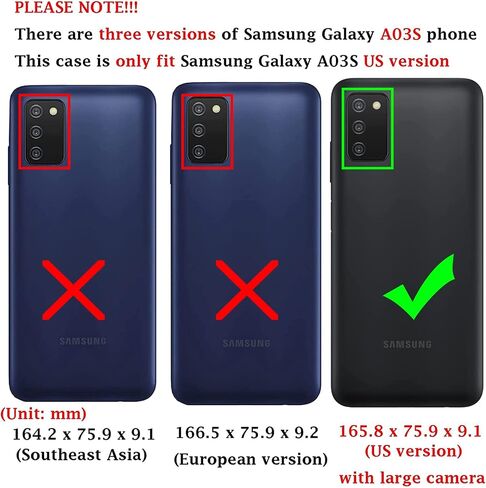 for Samsung Galaxy A03S Case,Galaxy A03S Case with Camera Cover & 360°Kickstand Ring with Screen Protector, Military Grade Shockproof Protective Phone Case for Samsung A03S (Case Black) in Saudi Arabia