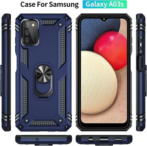 for Samsung Galaxy A03S Case,Galaxy A03S Case with Camera Cover & 360°Kickstand Ring with Screen Protector, Military Grade Shockproof Protective Phone Case for Samsung A03S (Case Black) in Saudi Arabia