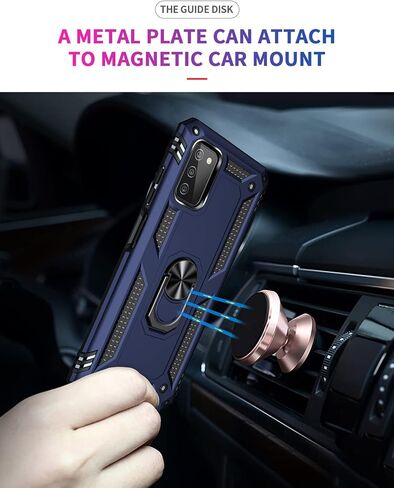 for Samsung Galaxy A03S Case,Galaxy A03S Case with Camera Cover & 360°Kickstand Ring with Screen Protector, Military Grade Shockproof Protective Phone Case for Samsung A03S (Case Black) in Saudi Arabia